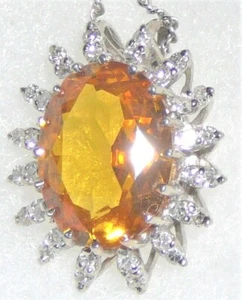 14K White gold and diamond pendant, man-created yellow sapphire, circa 1960s - Picture 1 of 2