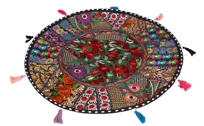 22" Pillow/Seat Cover Throw/Bean Bag Large With Bohemian Patchwork Cover Black - Image 1 of 4