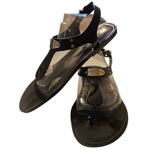 Michael Michael Kors Black Jelly Thong Branded Plate Flat Sandals, Sz 7 - Picture 1 of 6
