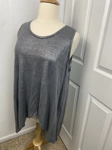 Elieen Fisher XL 100% Organic Linen Silver Tunic Minimalist Asymmetrical Hem - Picture 1 of 12