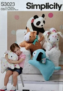 Simplicity Pattern S3023/12151   Plush Pets  Bunny, Cat, Dog, Panda  Easy to Sew - Picture 1 of 4
