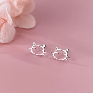 Sterling Silber Kätzchen Katze Ohrringe Cutout Kätzchen Katze Ohrstecker - schneller Versand! - Bild 1 von 5