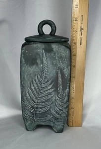Vintage Fern Motif Ceramic Lidded Vase - Picture 1 of 24