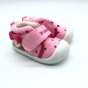 Baby Girls Hi Top Sneakers Hook & Loop Polka Dot Bow Pink US Size 3