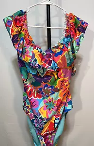 Bleu Rod Beattie 12 XL Women Ruffles Off The Shoulder Swim Suit New NWT Blue - Picture 1 of 7