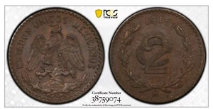 Mexico 2 Centavos 1915 Mo Type 2 Bronze KM#420 487,000 Mintage Ms62bn Pcgs - Picture 1 of 4