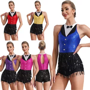 Damen Body Glitzer Kostüm Zauberer Turnanzug Ballsaal Strampler Unitards - Bild 1 von 44