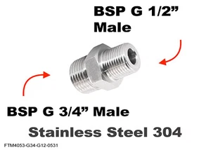 BSP G 3/4" Male to BSP G 1/2" Male Stainless Sensor Adaptor Fittings Conversion - Picture 1 of 4