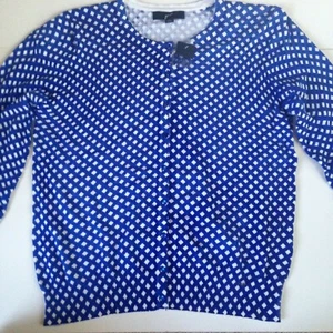 NEW! GNW Cardigan Sweater Women's Medium Button Up Blue White 3/4 Length Sleeves - Picture 1 of 12