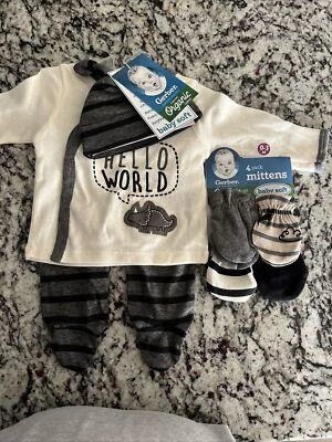 NWT Gerber Hello World  3 Piece Set Newborn Plus 4 Pack Mittens - Image 1 of 4