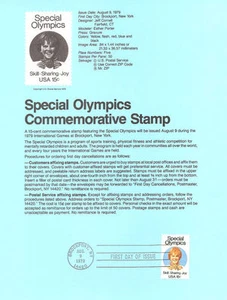 #7912 15c Special Olympics #1787 USPS Souvenir Page - Picture 1 of 1