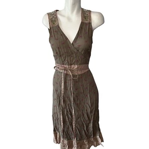 Noa Noa Gren Pink Floral Embroidered Ethnic Wrap Dress Sleeveless Size Medium - Picture 1 of 6