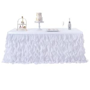 9FT White Tutu Table Skirt for Rectangle&Round Tables-Tulle Curly Willow Tabl... - Picture 1 of 7