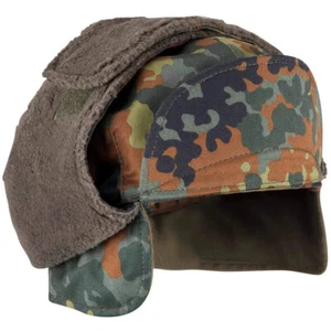 New German army winter cap military hat camo camouflage peaked faux fur thermal - Imagen 1 de 9