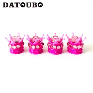 Bling Crystal Pink Crown Tire/Wheel Valve Stem Caps pink for cars, Air Dust Cap - Picture 1 of 7