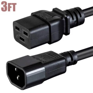 3FT Power Cable Cord IEC 60320 C19 Female to IEC 60320 C14 Male 14AWG 15A SJT - Picture 1 of 7