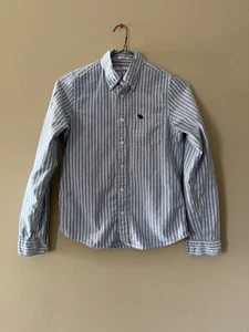 Abercrombie & Fitch Button Down Shirt Youth XL Gray Striped 100% Cotton School - Picture 1 of 8