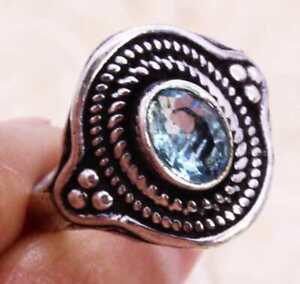 Blue Topaz Art Piece 925 Silver Plated Handmade Ring of US Size 6.5