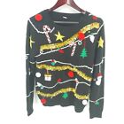 Ugly Christmas Sweater Womens Medium Candy Cane Christmas Tree Lights Holidays