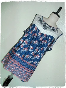 Blusa gitana PerSeption bohemia boho floral geo borde bordado yugo 2X - Imagen 1 de 6