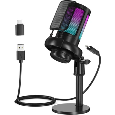 Mic Gaming USB Mikrofon PC RGB Microphone Streaming Podcast Studio Kondensator - Bild 1 von 4