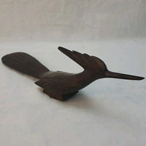 Vintage Wooden Roadrunner Statue Carving Hand Carved Mid Century Dark Wood 13" L - Picture 1 of 17