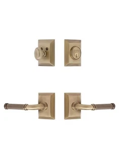 Fifth Avenue Square Rossette Entry Set With Soleil Lever Vintage Brass LH - Picture 1 of 1