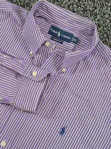 Ralph Lauren Classic Fit Button Down Shirt Mens XL Purple Striped Long Sleeve - Picture 1 of 7
