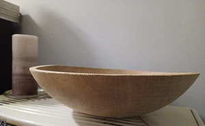 Blond Wood BOWL Hand Crafted 1960s 13.25"R x 5"T Somewhat Rustic "Unfinished" - Picture 1 of 12