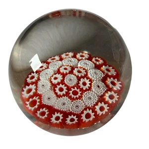 VTG MURANO Fratelli Toso Murano Millefiori Paperweight Red & White 3” - Picture 1 of 17