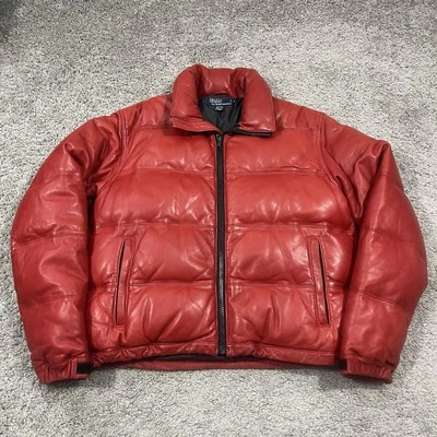 Chaqueta acolchada Polo Ralph Lauren de cuero plumón de ganso para hombre mediana roja con cremallera Foto 1 de 4