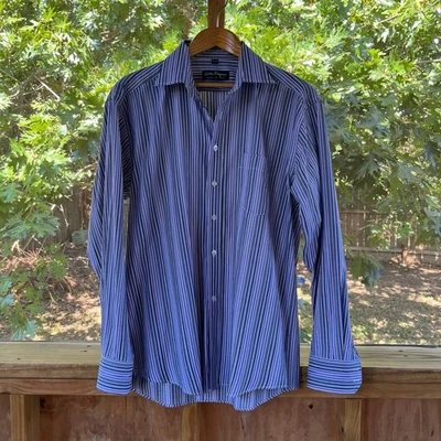 Camisa de vestir Salvatore Ferragamo a rayas moradas y grises para hombre talla 17,5-43 Foto 1 de 4