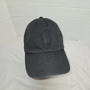 Ralph Lauern Baseballmütze großes Pony Schnalle hinten Chino schwarz auf schwarz EUC-Etikett geschnitten - Bild 1 von 6