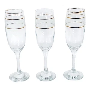 3 flautas de champán de vidrio dorado de 24 quilates de cristal PALOMA GOLD de fabricante desconocido - Imagen 1 de 7