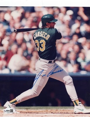 JOSE CANSECO AUTOGRAPH 8X10 PHOTO JSA COA AUTO SIGNED OAKLAND ATHLETICS SWING - Image 1 of 2