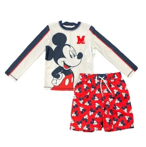 Disney Mickey Mouse Boy's 2-Piece Long Sleeve Rash Guard & Swim Short Set (18 - Picture 1 of 2