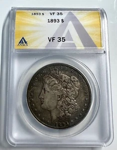 1893 P $ Morgan Silver Dollar ANACS VF-35 Tough Date ONLY 378,000 MINTED - Picture 1 of 6