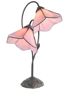59cm Pink Petal Flower Table Lamp Glass Shades Dark Antique Finish + Light Bulbs - Picture 1 of 6
