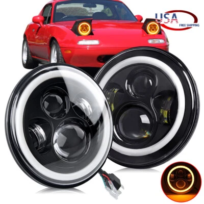 Faro LED de 7" halo ámbar DRL giro único para 90-97 Mazda Miata MX5 MX-5 H6024 Foto 1 de 4