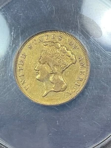 ANACS VF30 1874 $3 INDIAN PRINCESS HEAD GOLD PLEASING PROBLEM FREE - Picture 1 of 3