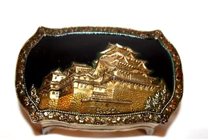Vintage Occupied Japan Castle Jewelry Trinket Box Enamel Brass Finish Designer - Picture 1 of 6