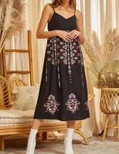 Savanna Jane Maxi dress Black embroidered Luna midi womens Medium M Sundress NWT - Picture 1 of 5