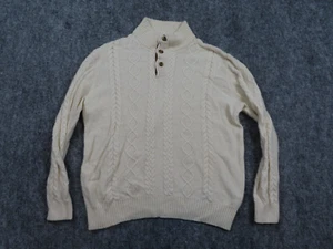 Southern Tide Sweater Mens XL Beige Cable Knit Fisherman Wool Blend Henley 1/4 - Picture 1 of 9