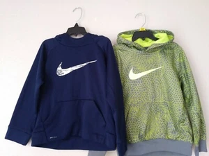 boys size 7 nike logo graphic hoodies set of 2 navy blue and gray / neon yellow - Picture 1 of 7