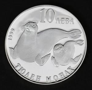 RAR 10 Leva Gedenkmünze Silber Blugarien 1999 PP Mediterran Monk Seal - Bild 1 von 6