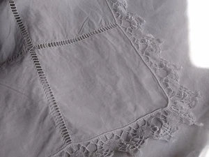 Rare Antique French  LINEN METIS DOWRY SHEET - beautiful lace & MONO , Organic! - Picture 1 of 6