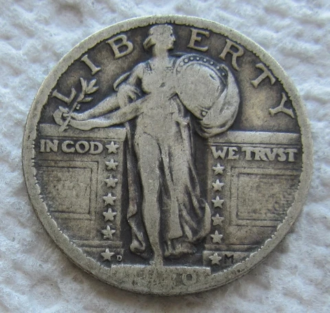1920-D 25C Standing Liberty Silver Quarter Rare Key Date Fine Detail Weak Date Cover