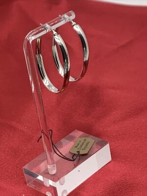 JCM Sterling Silver 1-5/8 x 1-1/8" 925 Hoop Earrings JACMEL MAURITIUS - Image 1 of 4