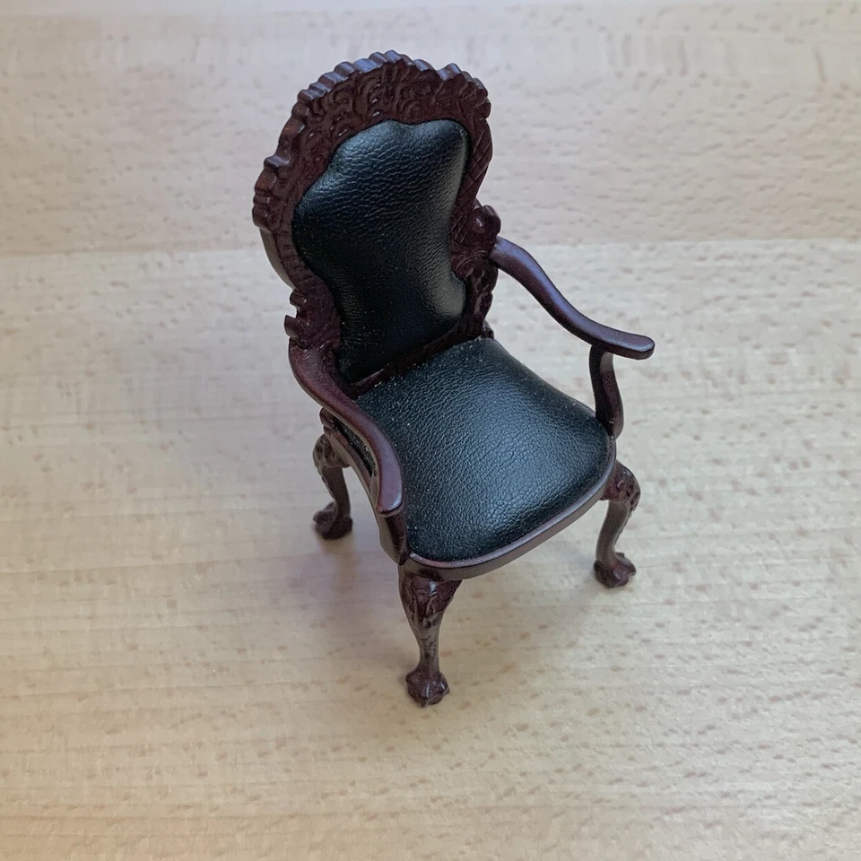 Silla miniatura para casa de muñecas Hansson calidad de museo madera tallada imitación? Cuero 1:12 Foto 1 de 4