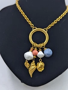The Limited Gold Pastel Seashell Long Chain Necklace Pink Blue White Charms U205 - Picture 1 of 7